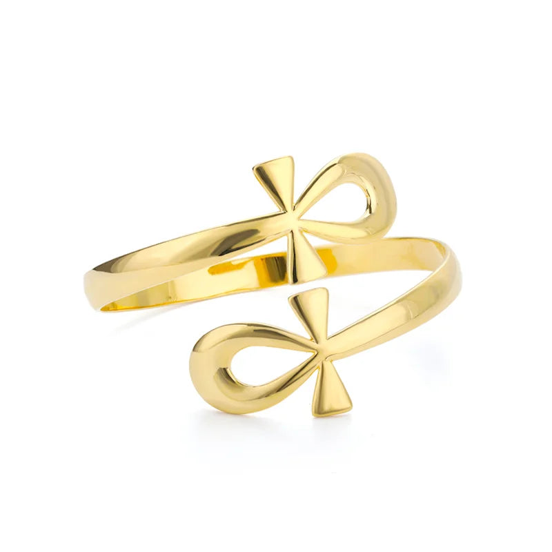 Stainless Steel Ankh Cross Bracelet For Women Men Gold Color Cross Cuff Bangles Vintage Egyptian Religion Jewelry Gifts