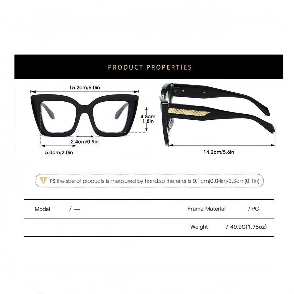 Fashionable and Simple Large-Frame, Thick-Legged Glasses with Personalized Decoration for Women and Anti-Blue Light Glasses
