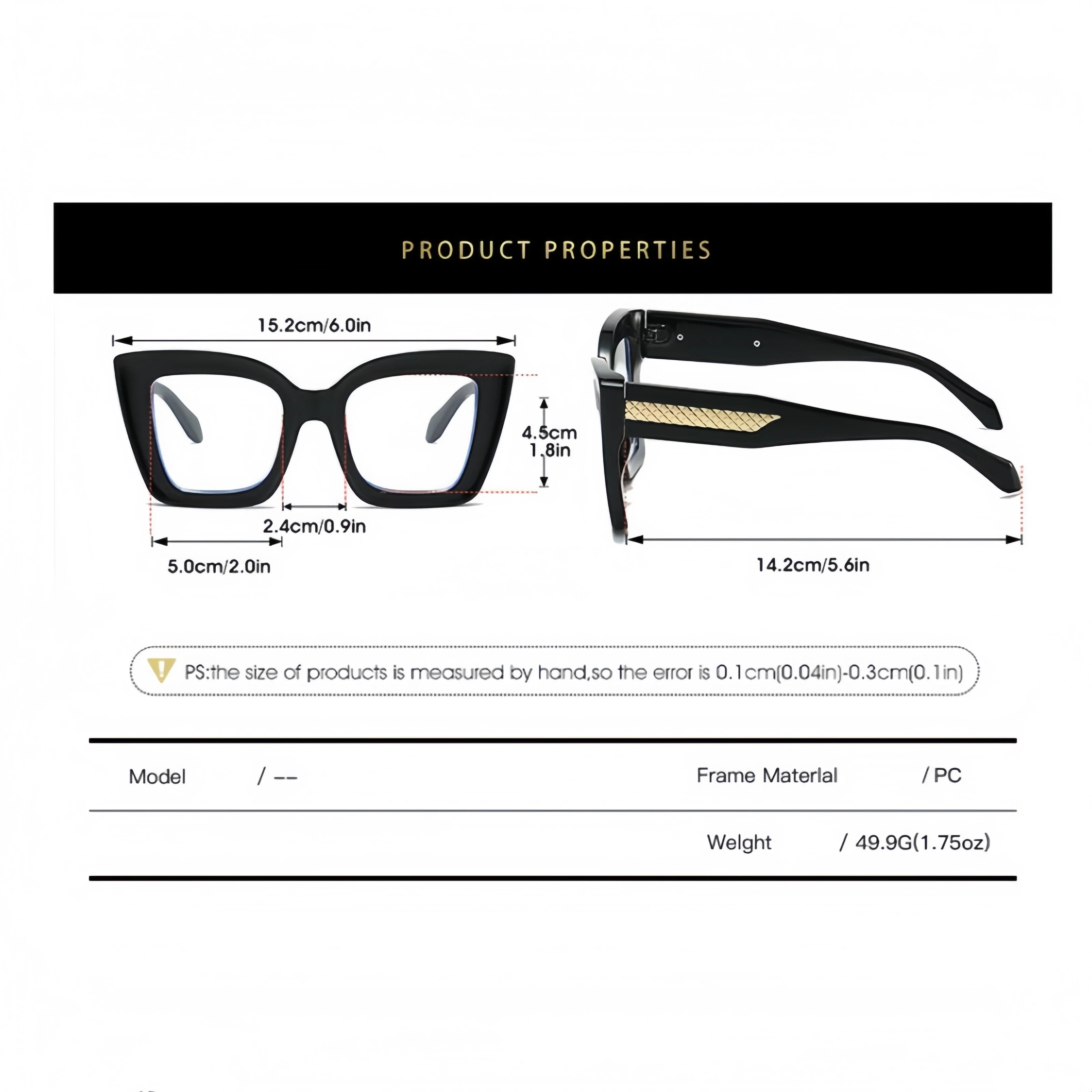 Fashionable and Simple Large-Frame, Thick-Legged Glasses with Personalized Decoration for Women and Anti-Blue Light Glasses
