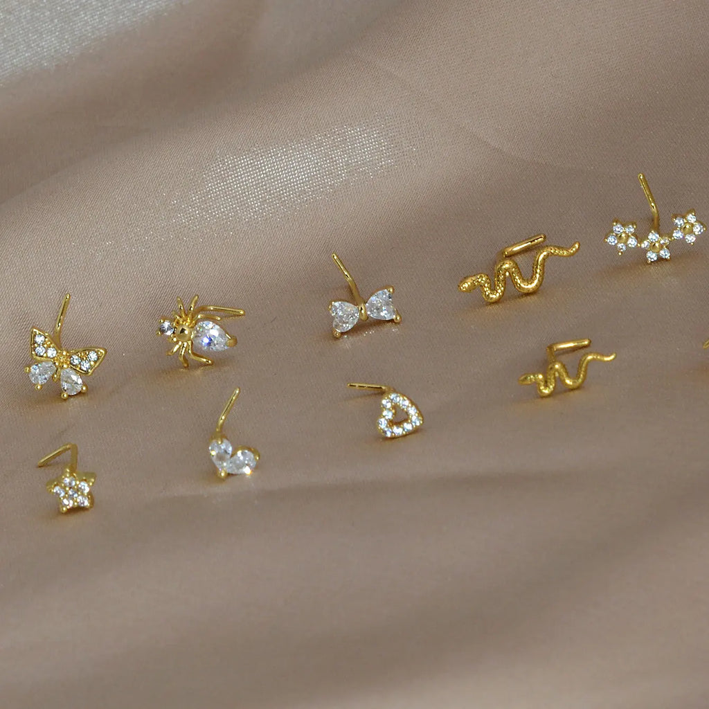 1PC Stainless Steel CZ Nose Ring L Shape Nose Studs Spider Snake Bow Flower Leaf Nostril Nose Piercing Body Jewelry  For Women