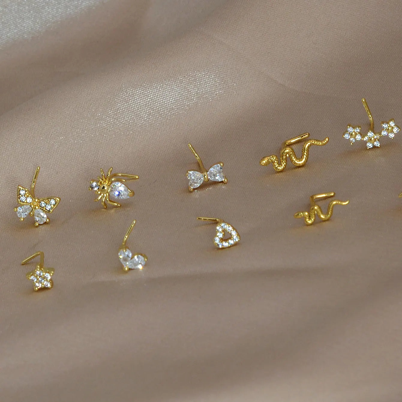 1PC Stainless Steel CZ Nose Ring L Shape Nose Studs Spider Snake Bow Flower Leaf Nostril Nose Piercing Body Jewelry  For Women