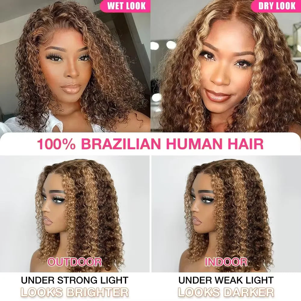 250% Density 4/27 Highlight Bob Wig Human Hair Glueless Deep Wave Frontal Wig 5X5 HD Lace Closure Wig Human Hair Short Bob Wig