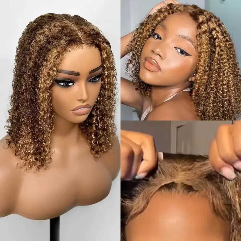 250% Density 4/27 Highlight Bob Wig Human Hair Glueless Deep Wave Frontal Wig 5X5 HD Lace Closure Wig Human Hair Short Bob Wig