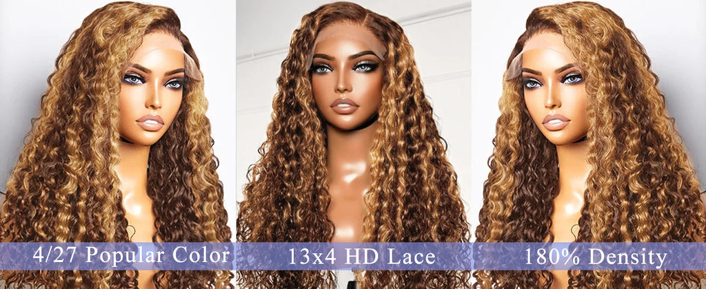 Brown Water Wave Lace Front Wig Highlight Ombre Glueless Deep Wave 13X4 Lace Curly Human Hair Wigs 13x6 HD Lace Frontal Wigs