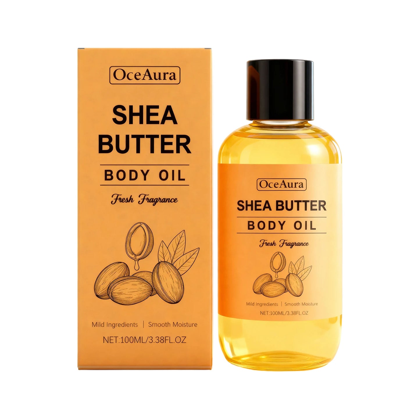 OceAura100ml Shea Butter Body Oil Moisturizing Whole Body Massage Essential Oil for Dry Skin Moisturizer Hydrating