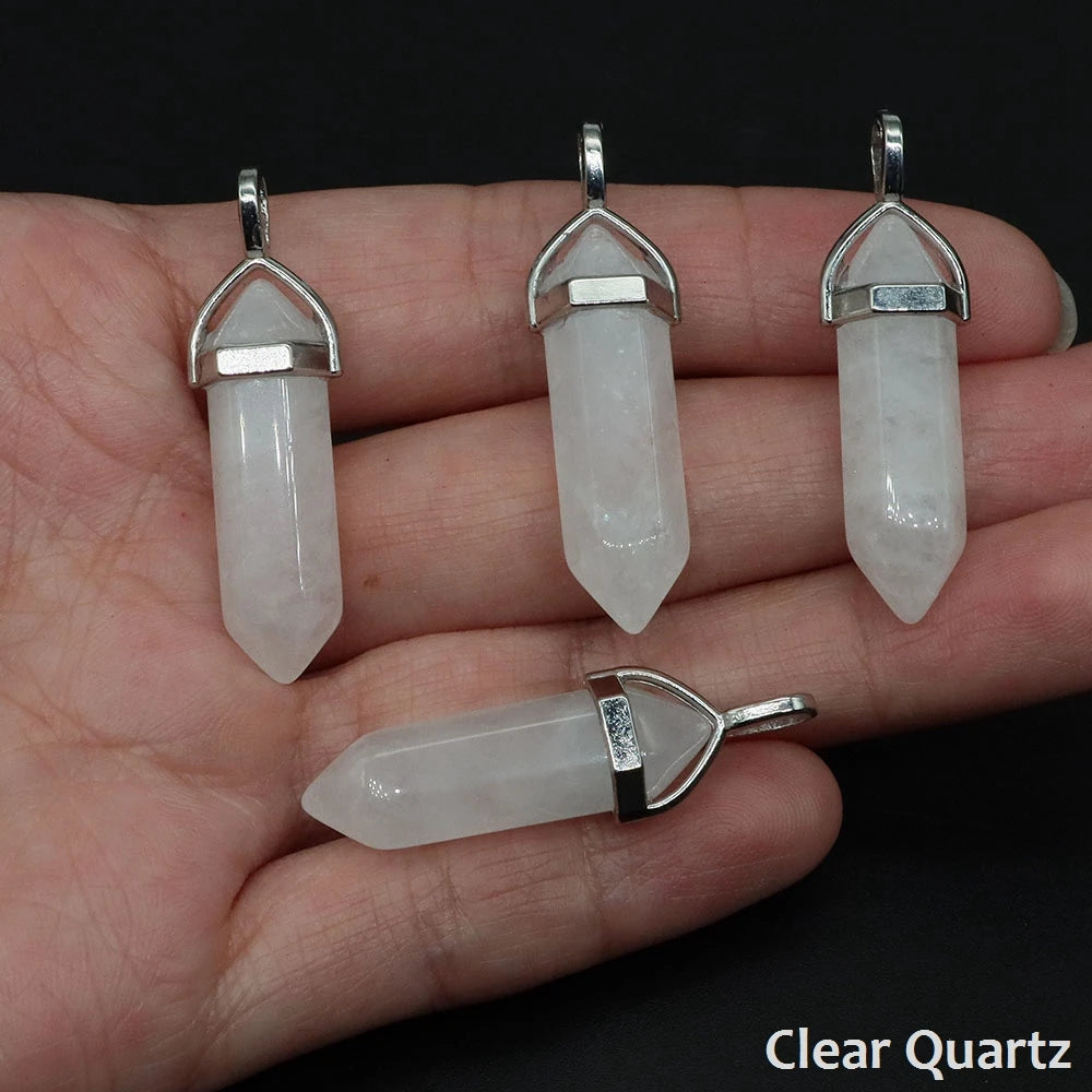 1PC Hexagonal Chakra Crystal Pendant Bullet Shape Natural Gemstone Pointed Quartz Stone Pendants for DIY Necklace Jewelry Making
