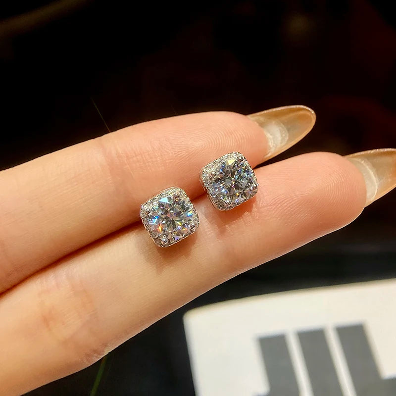 S925 Sterling Silver Brilliant 0.5-1CT Moissanite Diamond Stud Earrings for Women Engagement Wedding High Quality Jewelry