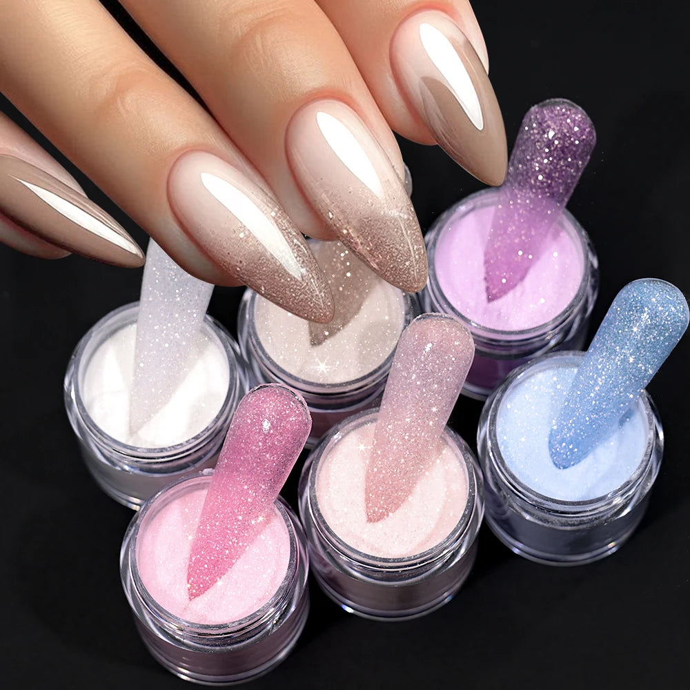 6Jars Glitter Nude Acrylic Nail Powder Set Pink Blue Glitter Acrylic Powder for Nail Extension French Manicure Nail Carving Tool