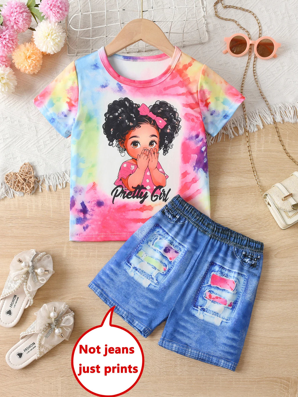 Girls' Summer Set Two-Piece Children'S Black Cropped Top And Plaid Shorts Kids Daily Leisure Clothes Suitable For Outdoor Wear
