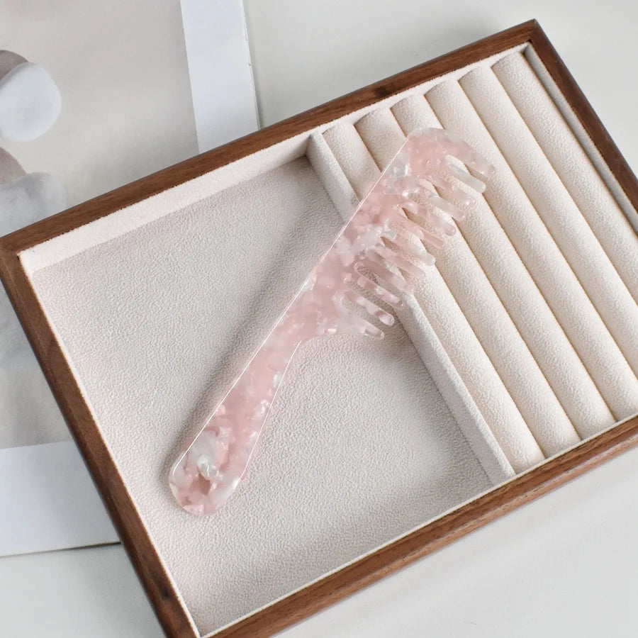 1PC Women's Multicolor acetate Long handle Wide Teeth Smooth comb Portable comb Comfortable handle Holiday gift casual