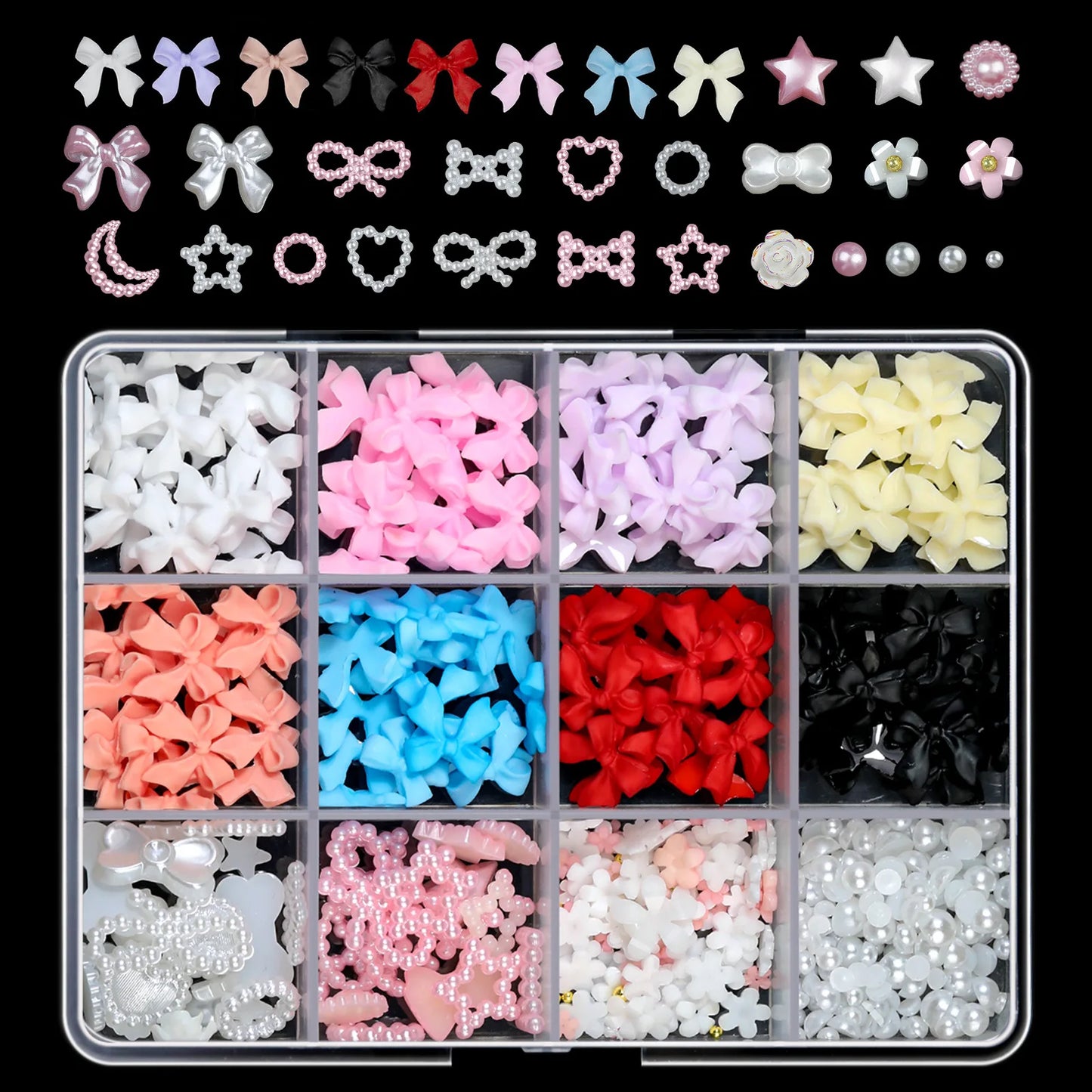 12/15Grids Acrylic Flower Nail Charms Mix Colors Set 3D Flower Nail Art Rhinestones Mixed Blossom Spring Gems DIY Nail Supplies