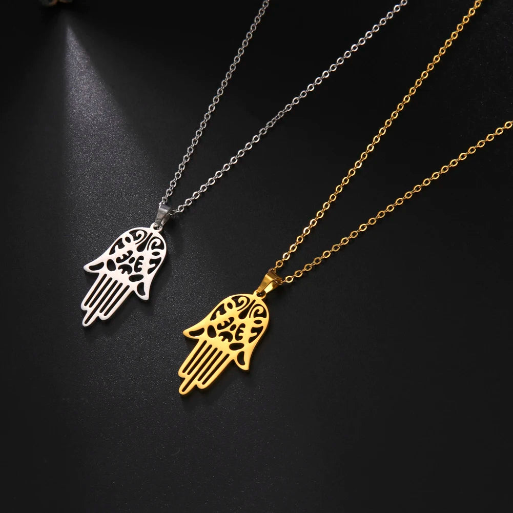 Skyrim Amulet Hamsa Hand of Fatima Bracelets on Hand Gold Color Women's Bracelet Stainless Steel Islamic Lucky Jewelry Gift 2025