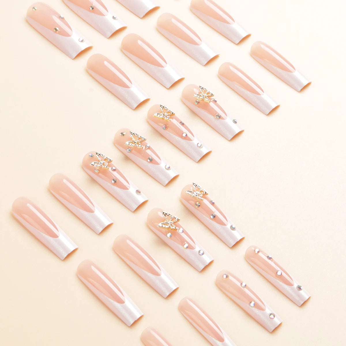 24 pieces of gentle nude long press-on nails (square shape), paired with 1 piece of jelly glue and 1 nail file