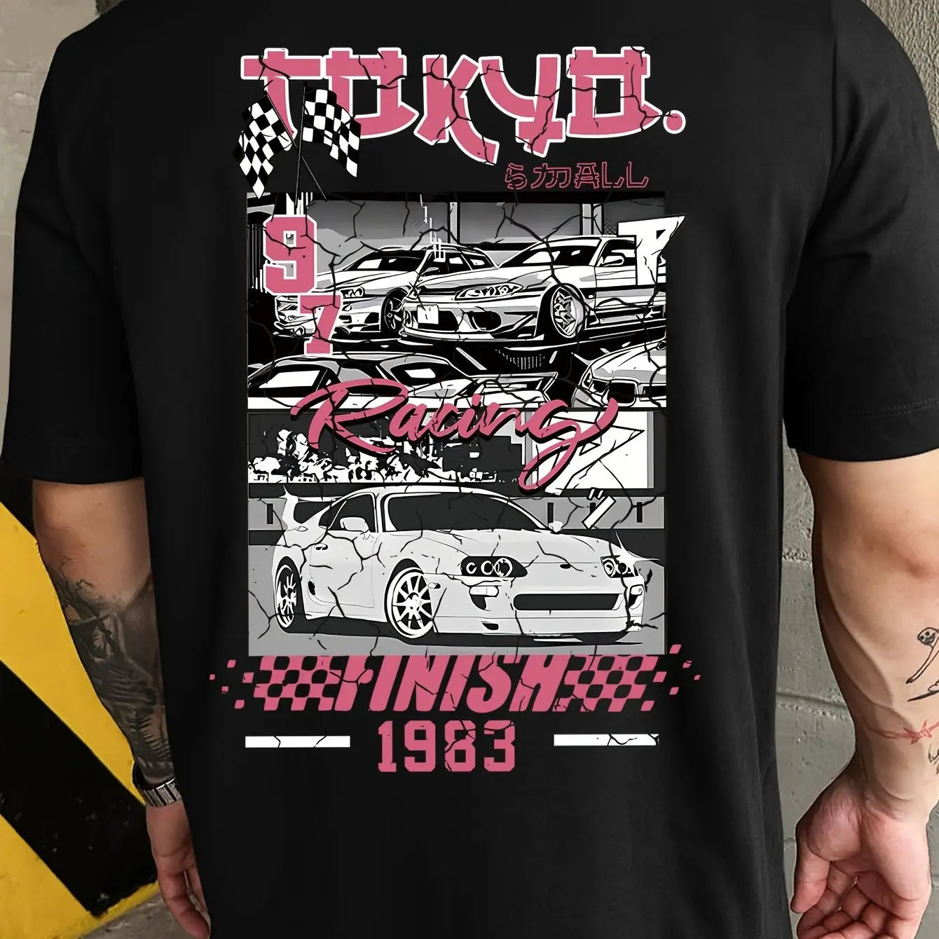 2025 New Summer Trend Fashionable Pure Cotton T-shirt with Japanese Racing Print Loose Fit, Quick Drying, Breathable Big Boy