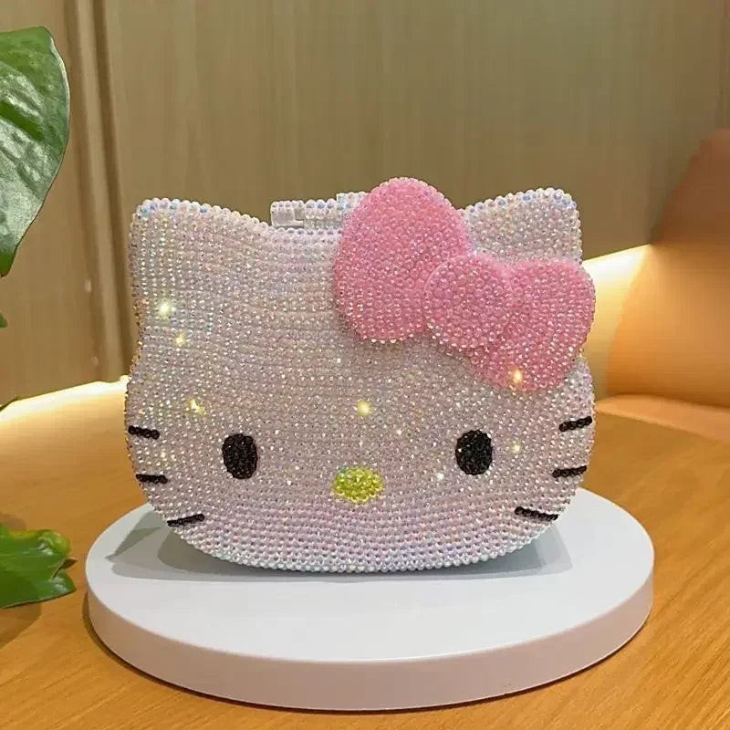 Hello Kitty Storage Box DIY Sticker Diamond Jewelry Box With Mirror Cartoon Full Diamond Desktop Box Birthday Gift For Girl kids