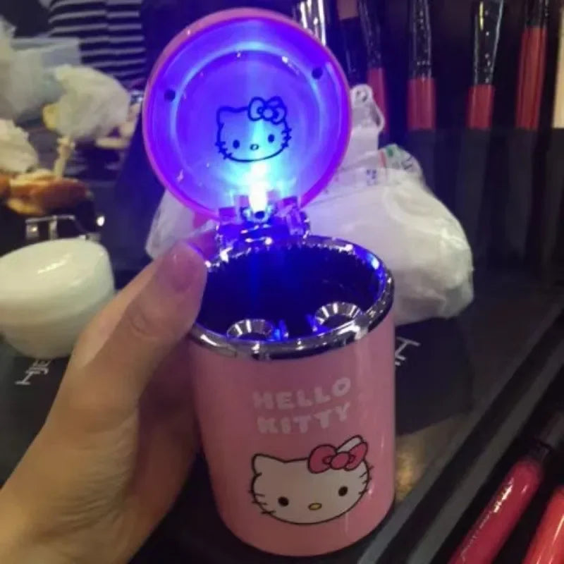 Hello Kitty Cute Kawaii Anime Personality LED Light-up Car Ashtray with Cover Car Decoration for Men and Women Holiday Gifts