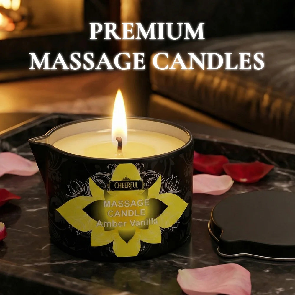 Amber Vanilla Massage Oil Candle, Natural Soy Wax Scented Massage Candle for Body Massage, Aromatherapy Candle for Home Spa Care
