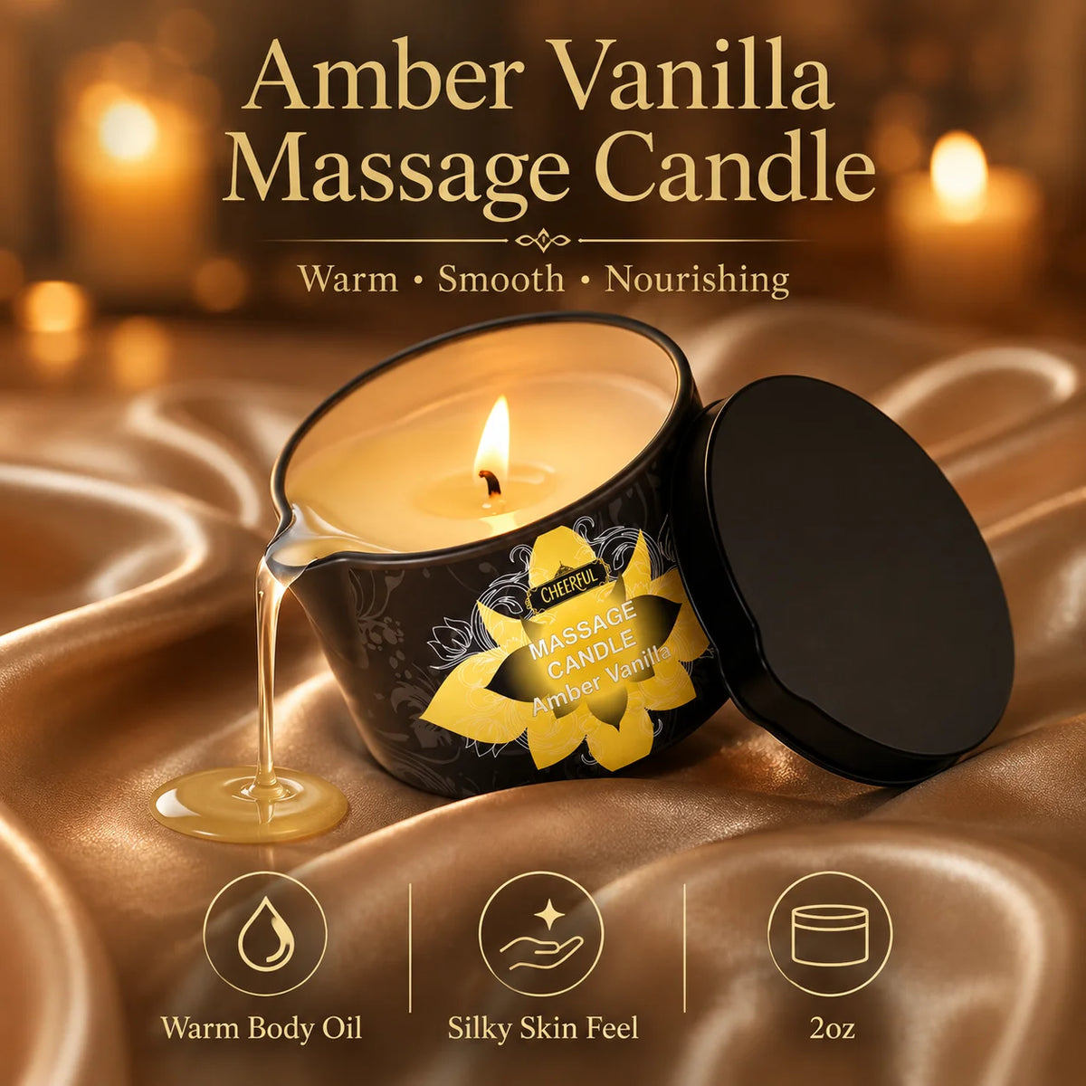 Amber Vanilla Massage Oil Candle, Natural Soy Wax Scented Massage Candle for Body Massage, Aromatherapy Candle for Home Spa Care