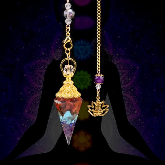 Natural Stone Golden Chain Seven Chakra Spirit Pendulum Gravel Resin Healing Pendant For Jewelry Making Accessories Necklace