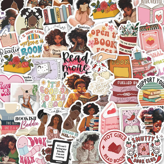 60pcs/set popular cross-border stickers of Black girls reading, waterproof decorative stickers