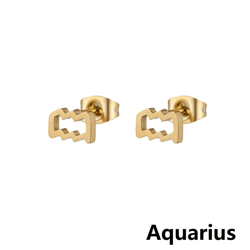 Stainless Steel 12 Constellation Earrings for Women Zodiac Sign Symbol Ear Studs Astrology Jewelry Girls Birthday Gift Accessory