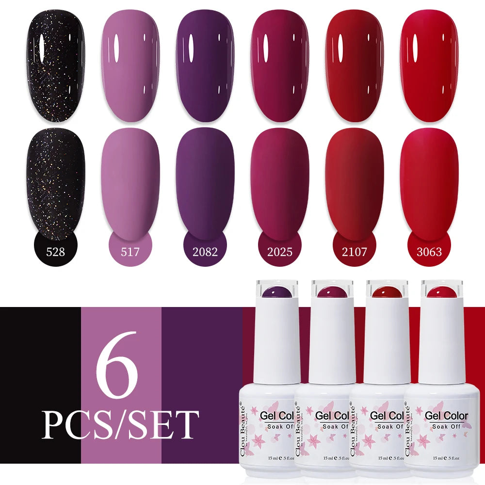 Clou Beaute 6/8pcs 15ml UV Nail Gel Colors Polish Set Summer Pretty Sugar Pink Red Neon Professional Nail Art Manicure Kit Gift