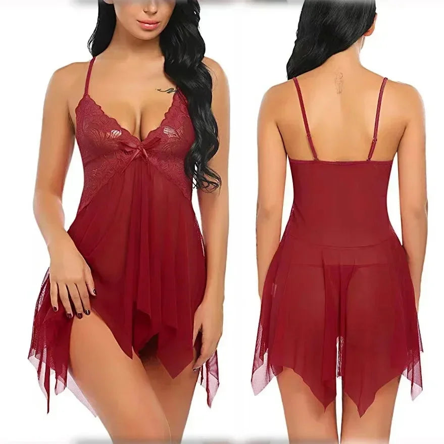 Female sexy lingerie, doll - collar for sexual use, see - through, short - sleeved, dress - style skirt, pajamas, erotic evening