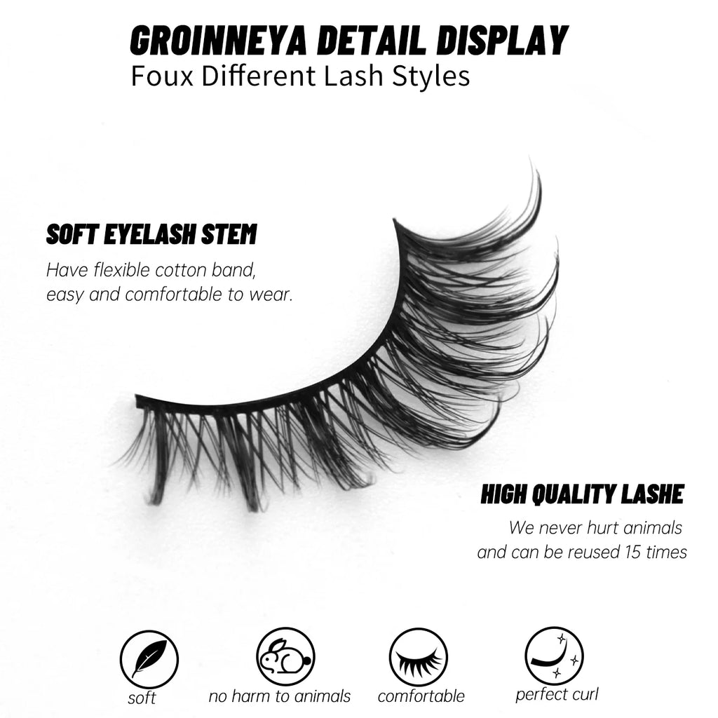 GROINNEYA Manga Lashes Mixed style 5/9/20 Pairs 3D 6D 8D Mink Lashes Natural Eyelashes Soft Cross Wispy False Eyelashes Eyelash
