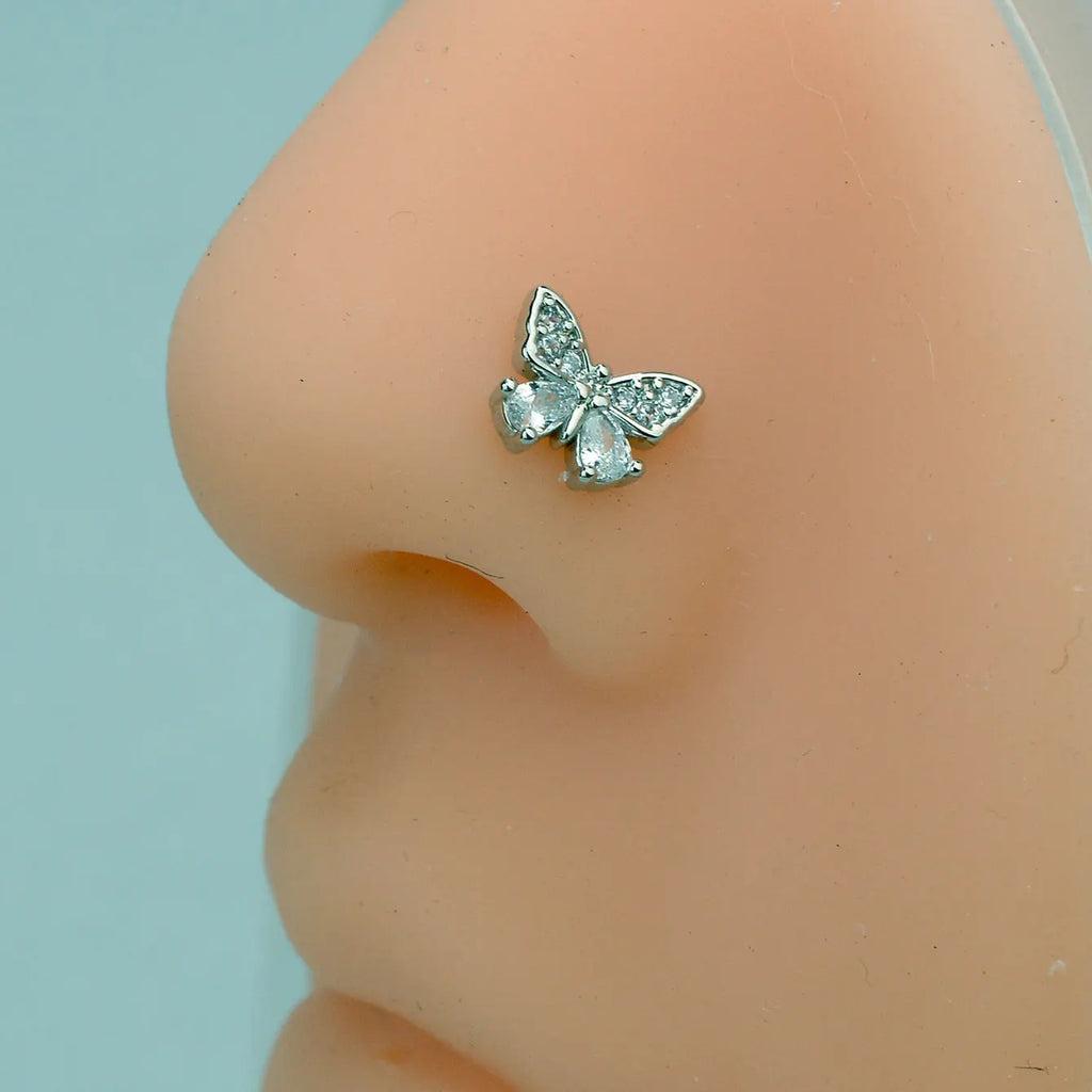 1PC Stainless Steel CZ Nose Ring L Shape Nose Studs Spider Snake Bow Flower Leaf Nostril Nose Piercing Body Jewelry  For Women