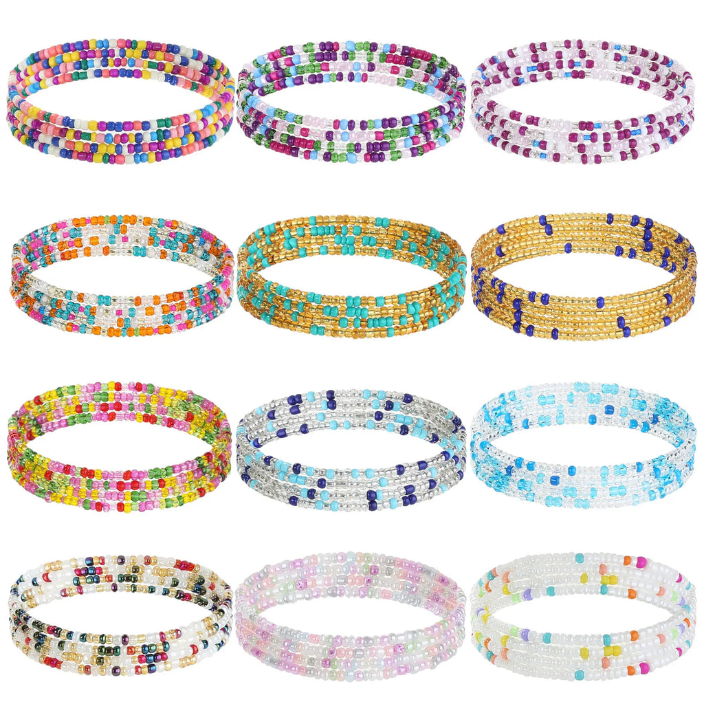 12 Pieces 50Inch Waist Beads Set Summer Handmade Colorful African Belly Bead Chain Plus Size Body Jewelry Stretching Belly Chain