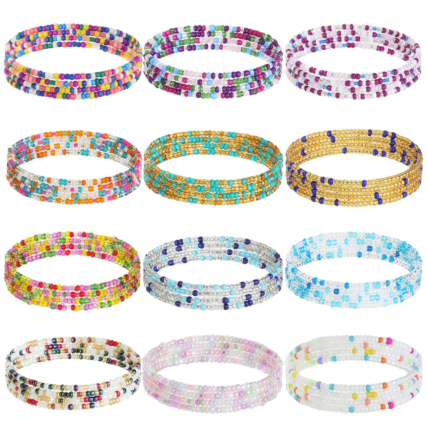 12 Pieces 50Inch Waist Beads Set Summer Handmade Colorful African Belly Bead Chain Plus Size Body Jewelry Stretching Belly Chain