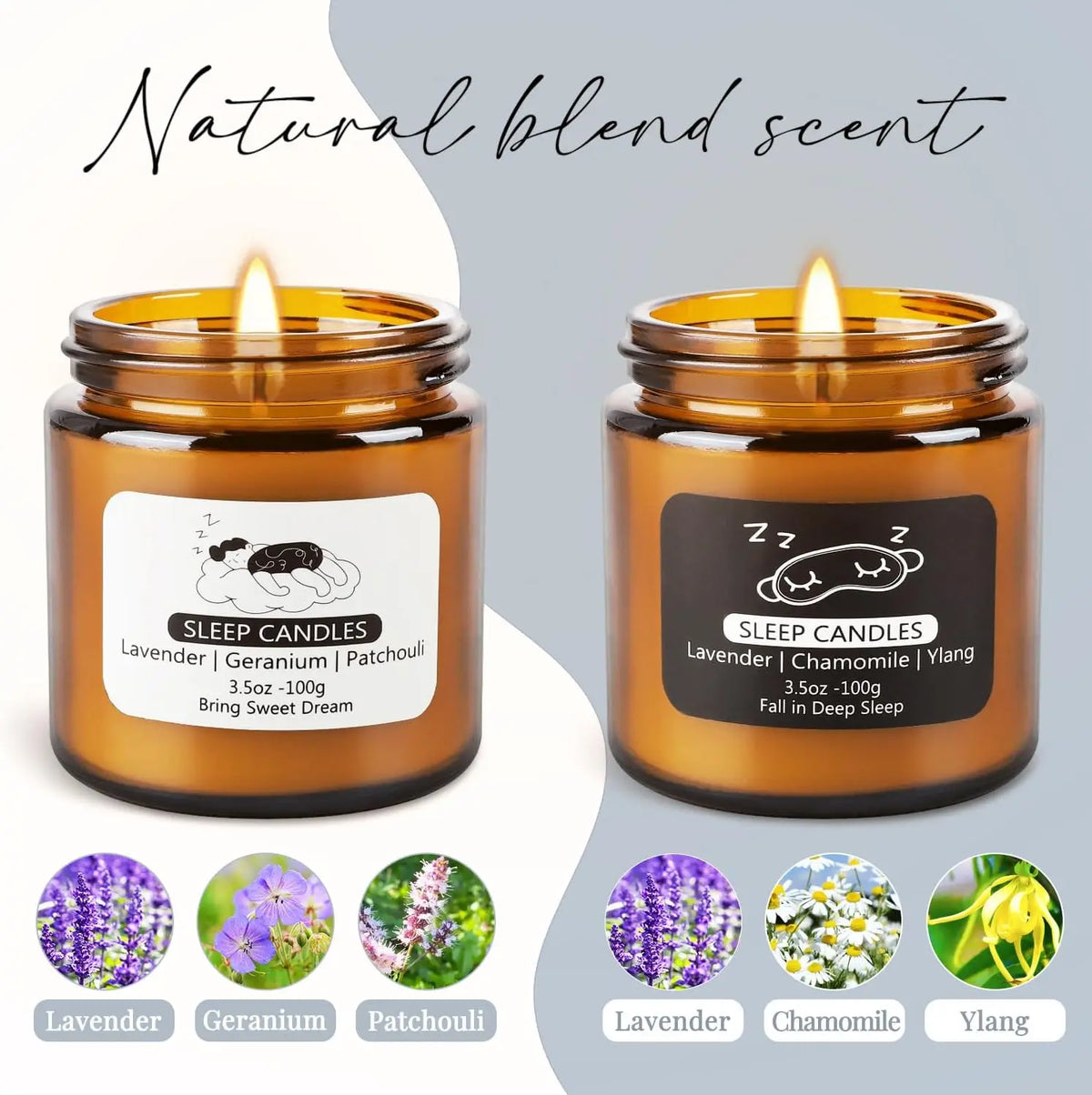 2 Glass Sleep Aromatherapy Candles, These Sleep Aromatherapy Candles Have a Calming, Soothing, and Balancing Effect, Perfect for People Who Are Stressed, Providing a Sense of Relaxation and Helping to Better Fall Asleep.
