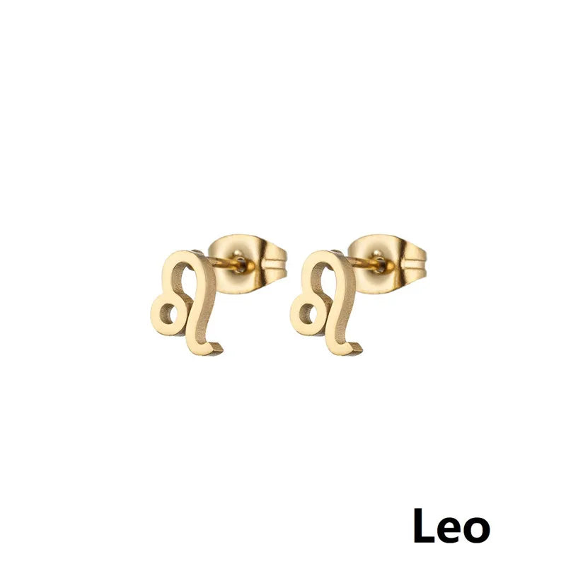 Stainless Steel 12 Constellation Earrings for Women Zodiac Sign Symbol Ear Studs Astrology Jewelry Girls Birthday Gift Accessory