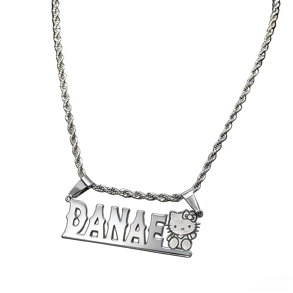 Personalized Hello Kitty Name Necklace Custom Engraved Nameplate Pendant Stainless Steel Sanrio Jewelry For Women Birthday Gift
