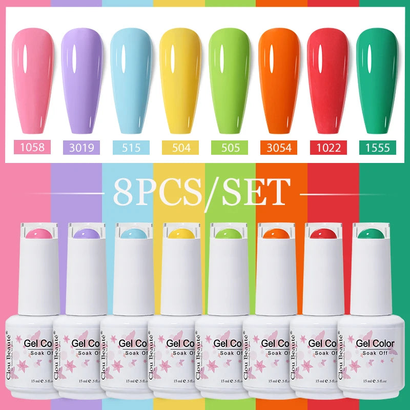 Clou Beaute 6/8pcs 15ml UV Nail Gel Colors Polish Set Summer Pretty Sugar Pink Red Neon Professional Nail Art Manicure Kit Gift
