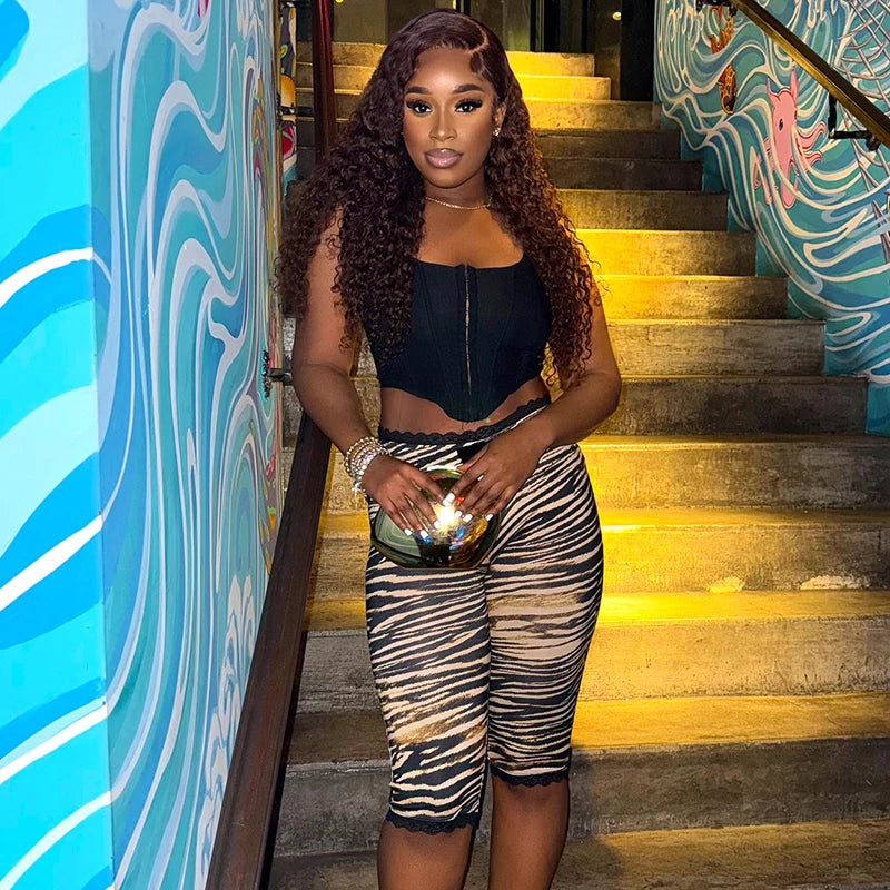 CUTENOVA Sexy Hottie Lace Edge Bow Decoration Leopard Print Slim Seven Pants Summer New Women'S Fashion Street Casual Seven Pant