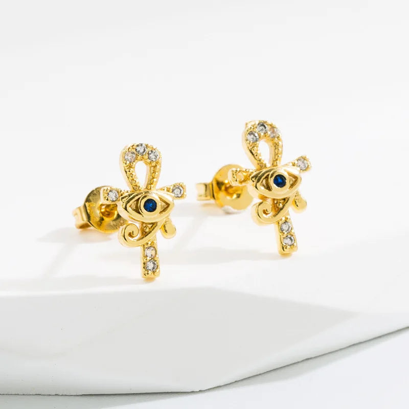 YILUOCD Ankh Cross Eye of Horus Stud Earrings for Women  Ancient Egypt Ra Udjat Earring Egyptian Talisman Jewelry Christmas Gift