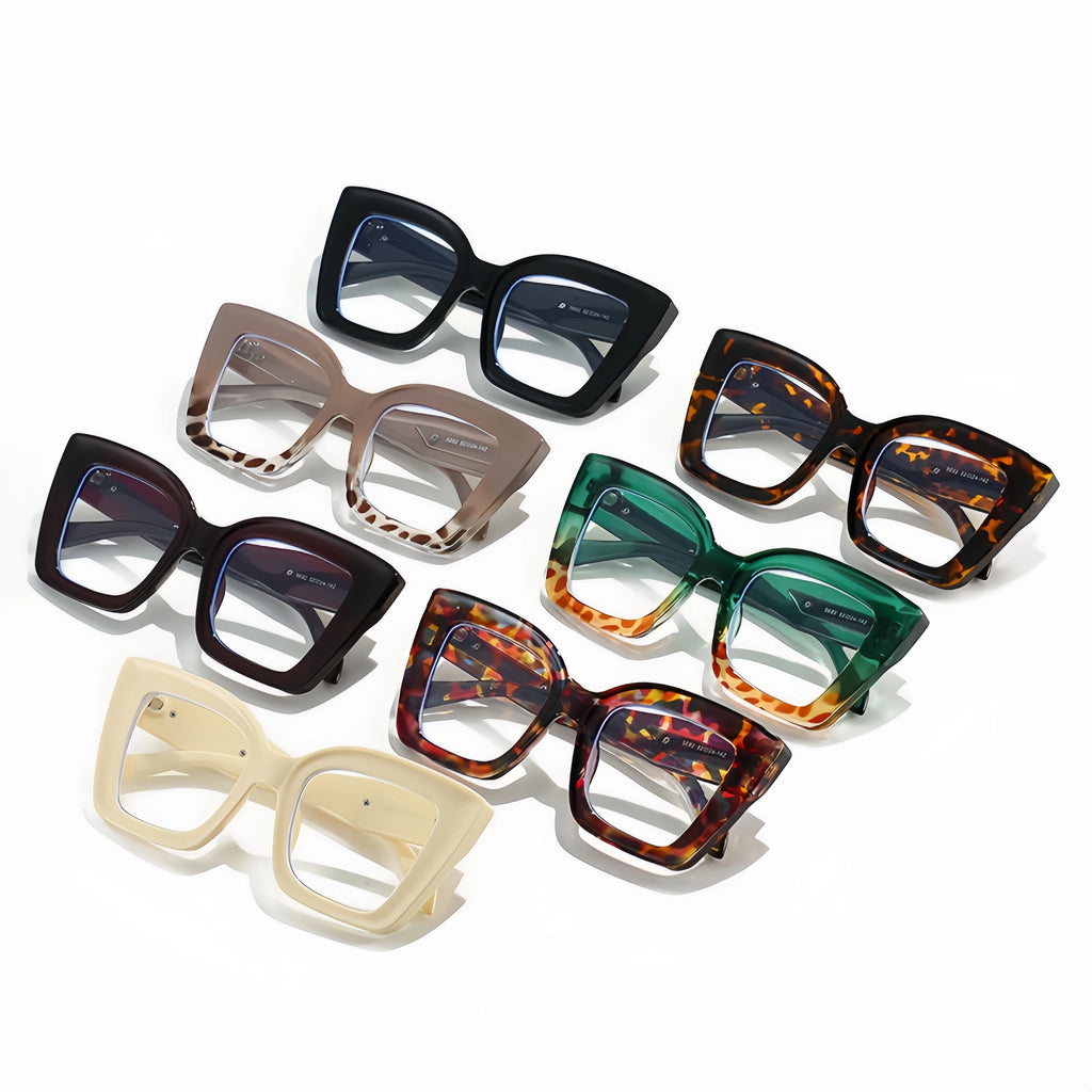 Fashionable and Simple Large-Frame, Thick-Legged Glasses with Personalized Decoration for Women and Anti-Blue Light Glasses