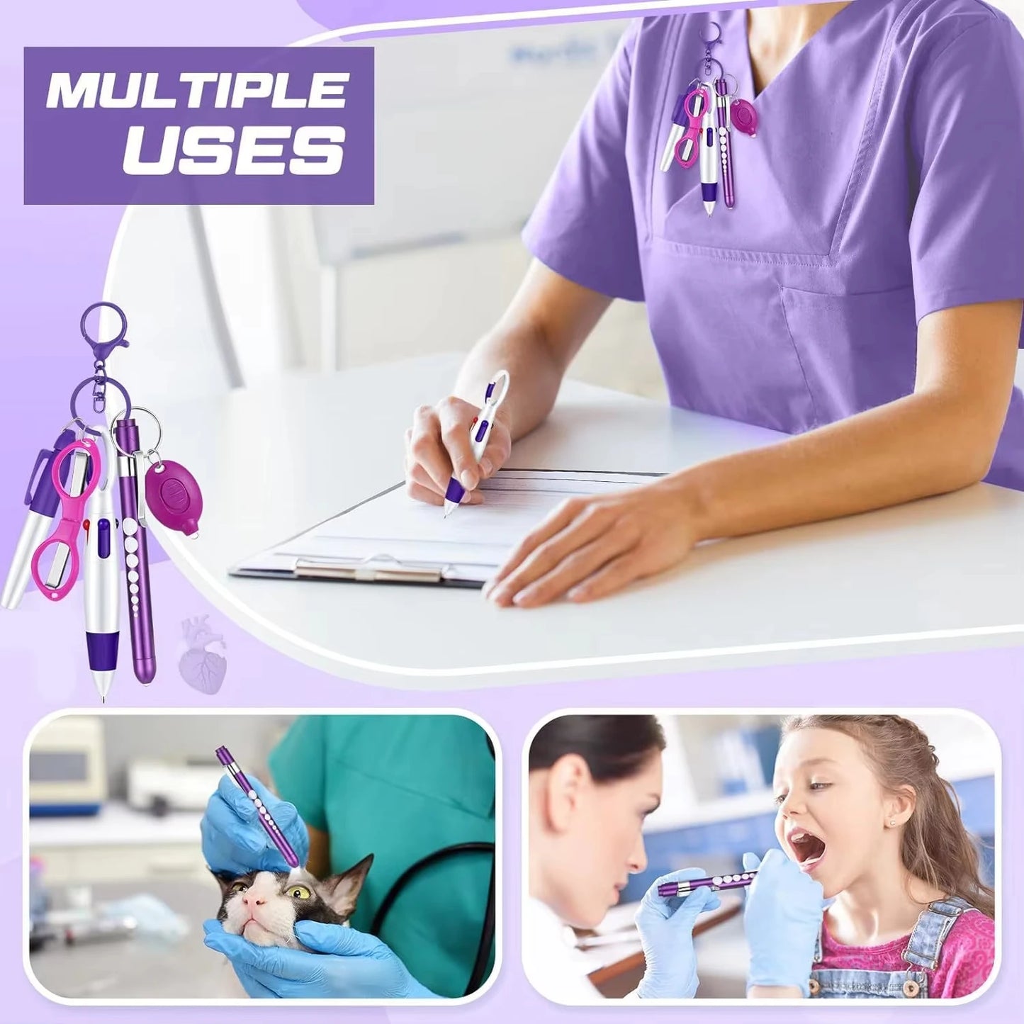 6in1 Multifunction Retractable Nurse Ball Pen Set Flashlight Foldable Scissors Ballpoint Pen Keychain Pens Permanent Marker