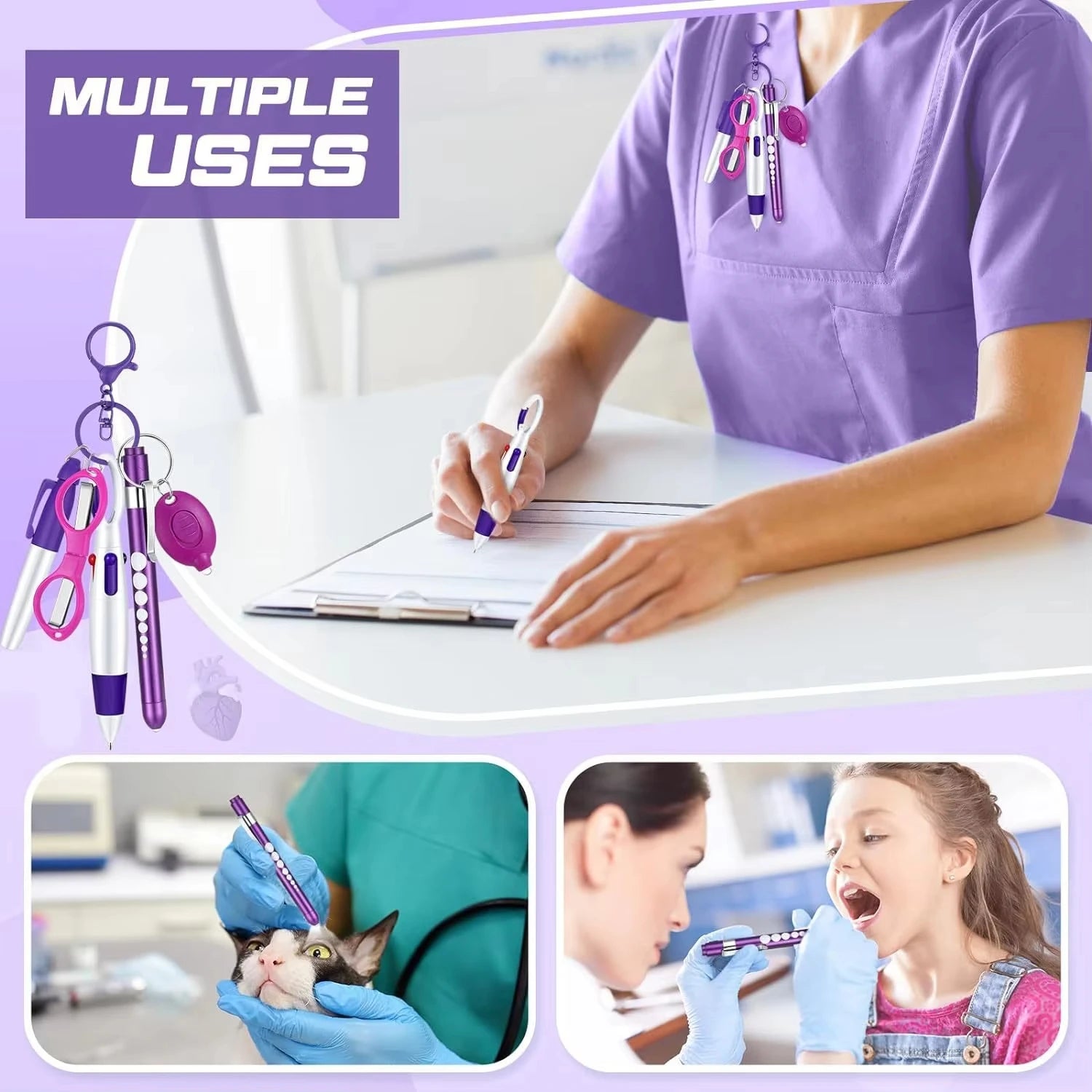 6in1 Multifunction Retractable Nurse Ball Pen Set Flashlight Foldable Scissors Ballpoint Pen Keychain Pens Permanent Marker