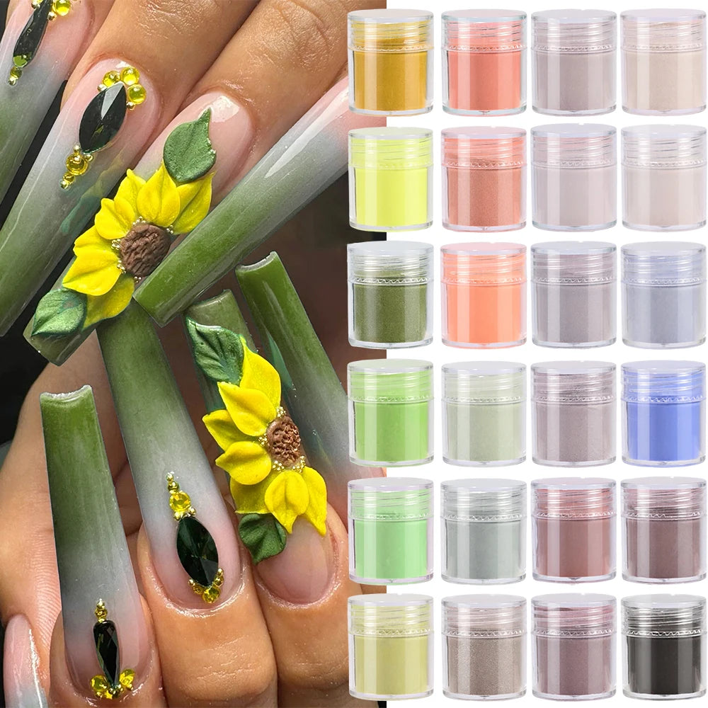 24Pcs/Set Nail Acrylic Powder Multi-Colors Professional Nails Crystal Pigment Dust for Nail Art Extension Carving Dipping Powder