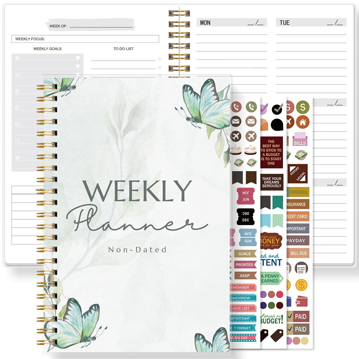 Undated Weekly Planner Spiral Notebook with Habit Tracker to Do List Goal Setting Stickers for Work School
