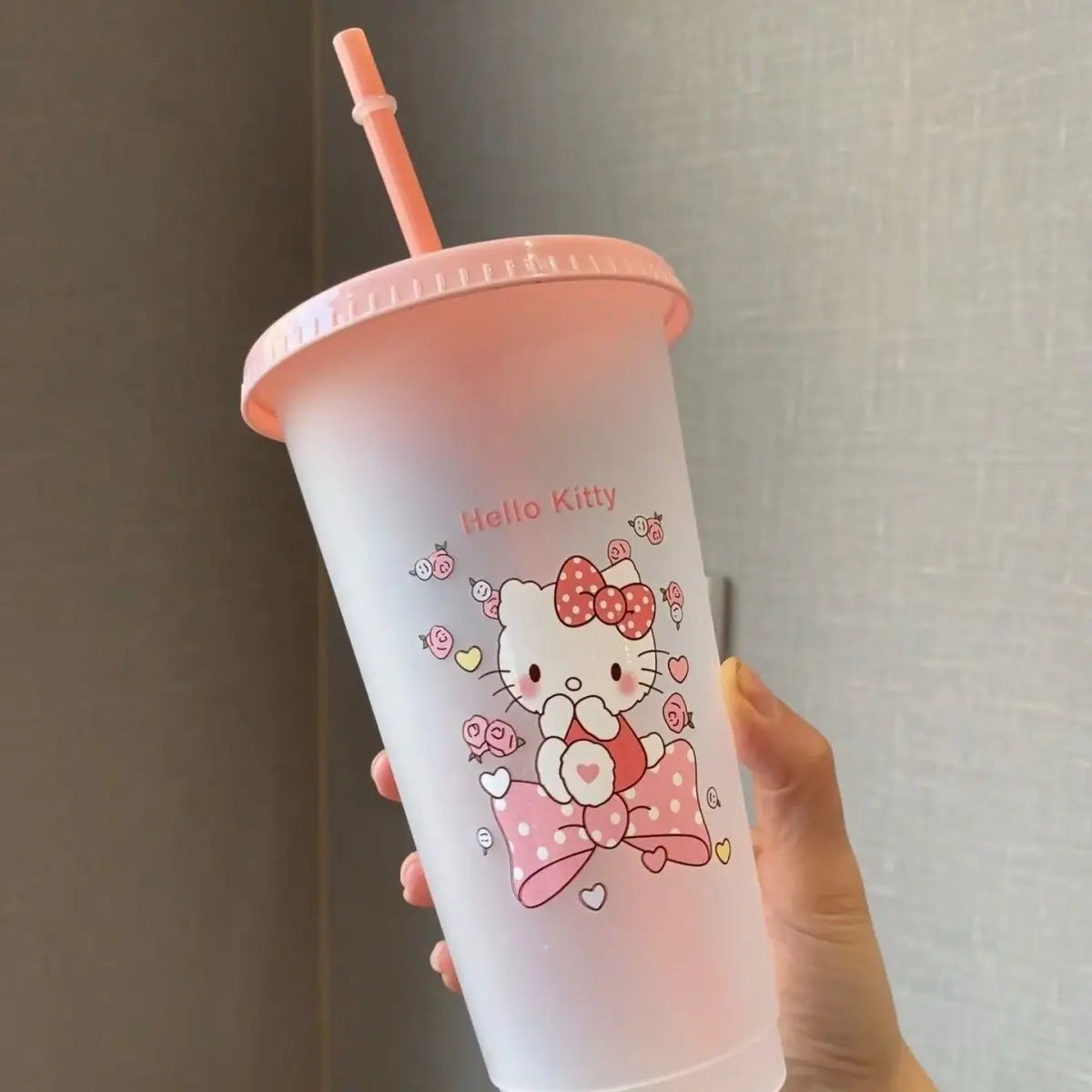 Anime Summer Pink Hello Kitty Frosted Straw Coffee Cup Unique High Aesthetic Large Capacity Girls Cold Drink Tumbler Sanrio 2026