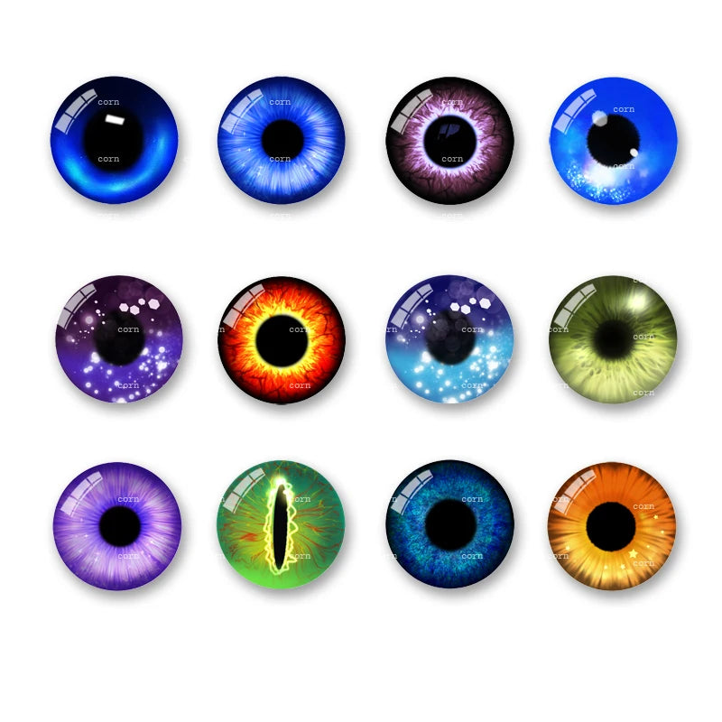 20pcs 8mm-20mm New Fashion Eyes Mixed Handmade Photo Glass Cabochons Pattern Flat glass eyes with round pupils Supplies
