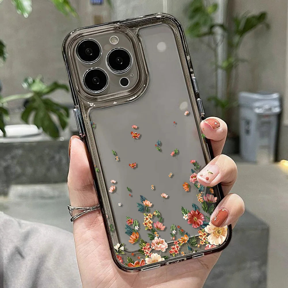Flower Phone Case For iPhone 16 Pro 13 15 11 12 14 17 Pro Max 16E XR 7 8 SE XS Shockproof Transparent Cover Silicone Soft Fundas