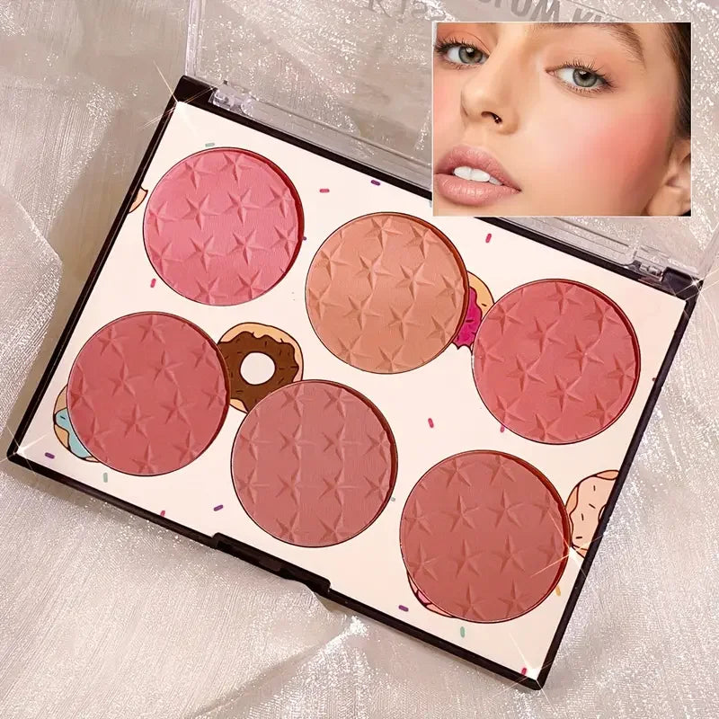 6-color blush palette, matte, waterproof, natural, long-lasting, high-pigment brightening cute star print blush
