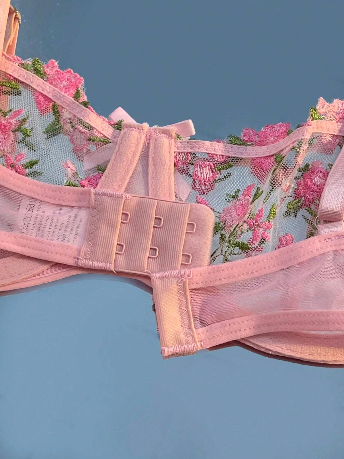 Pink Floral Embroidery Lingerie Set