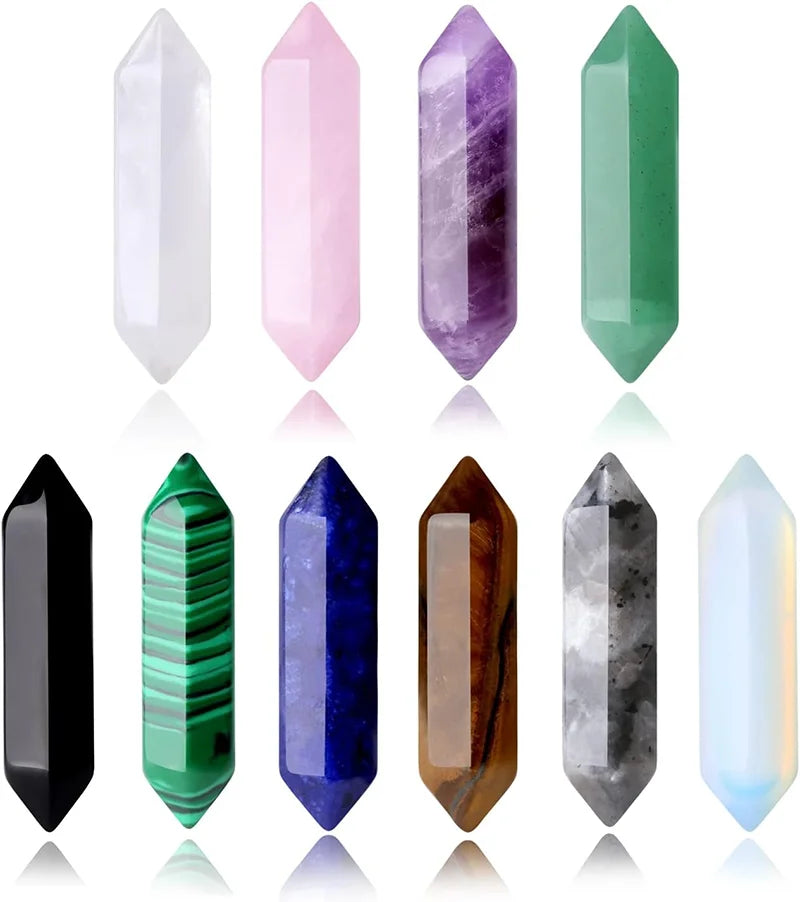 10PCS Natural Amethyst Spiritual Gem Set Hexagonal Spiritual Healing Stone Rose Quartz Crystal Wand Balance Chakra Meditation