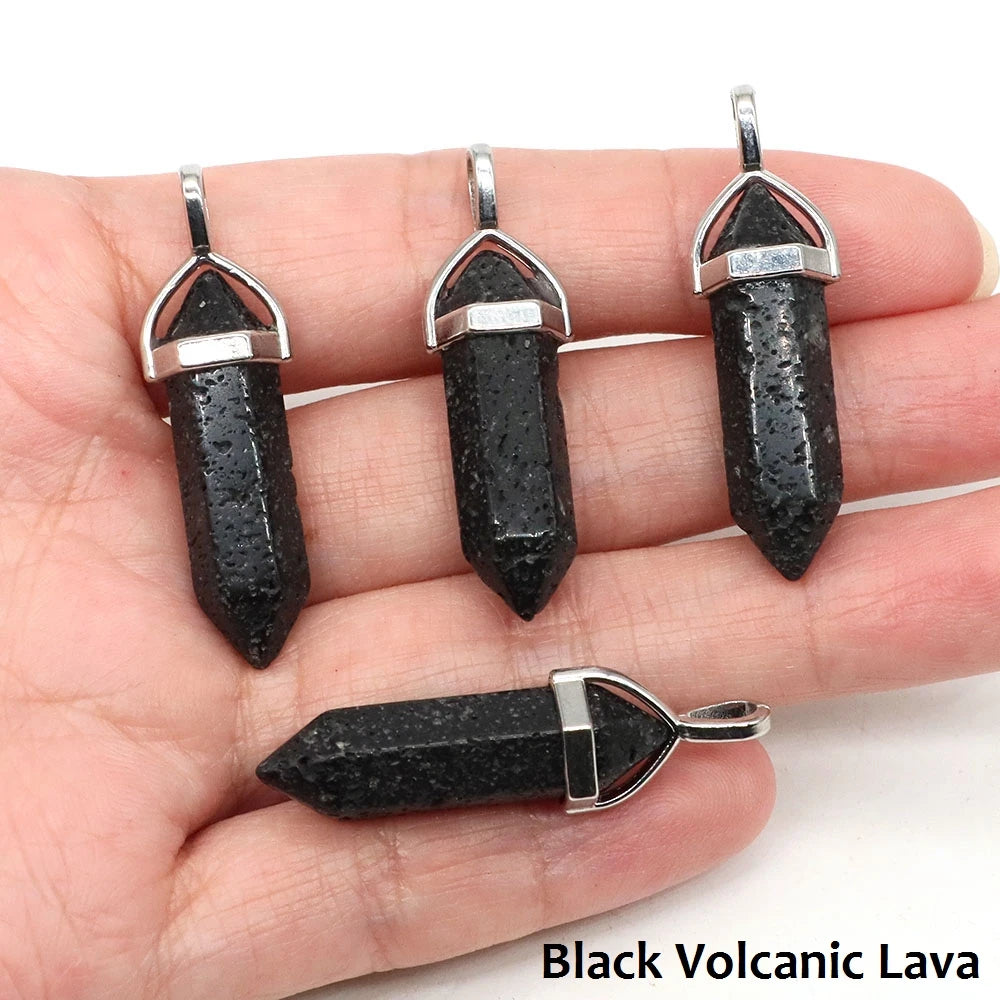 1PC Hexagonal Chakra Crystal Pendant Bullet Shape Natural Gemstone Pointed Quartz Stone Pendants for DIY Necklace Jewelry Making