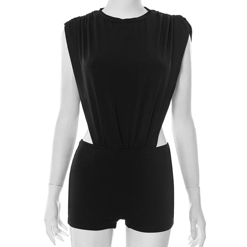 Nibber Stretch Coquette Women 2 Piece Set hipster Sexy Ruched Shoulder Side Split Bodysuit+Shorts Matching Midnight Clubwear